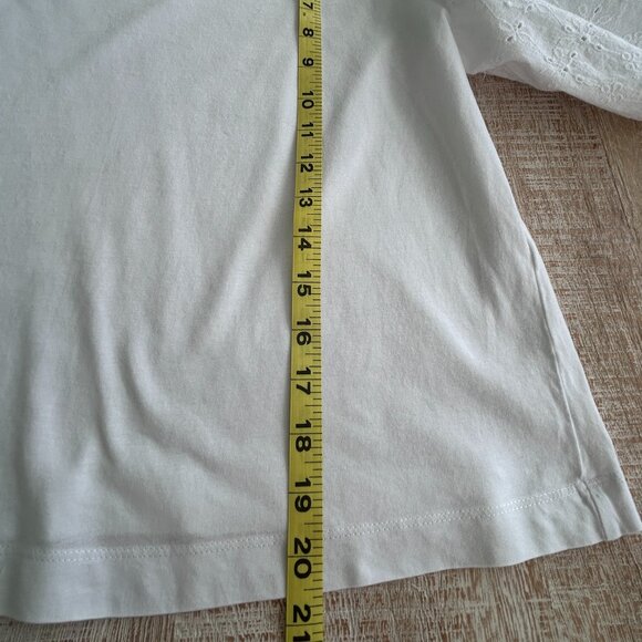 Zara Embroidered Ballon Eyelet Sleeve Cropped Top/T-Shirt White Size Small - Picture 3 of 7